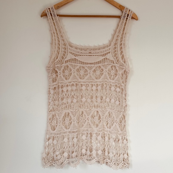 Crocheted unique Irish lace overlay tank top - cotton - Size L - no tags - Picture 3 of 8